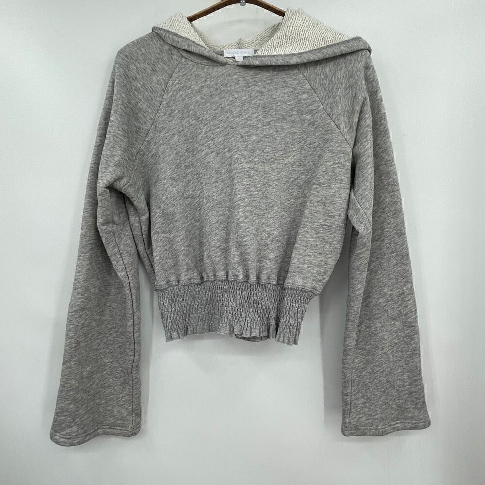 Beyond Yoga Gray Pima Cotton So Chic Cropped Hooded Pullover Sweatshirt XS